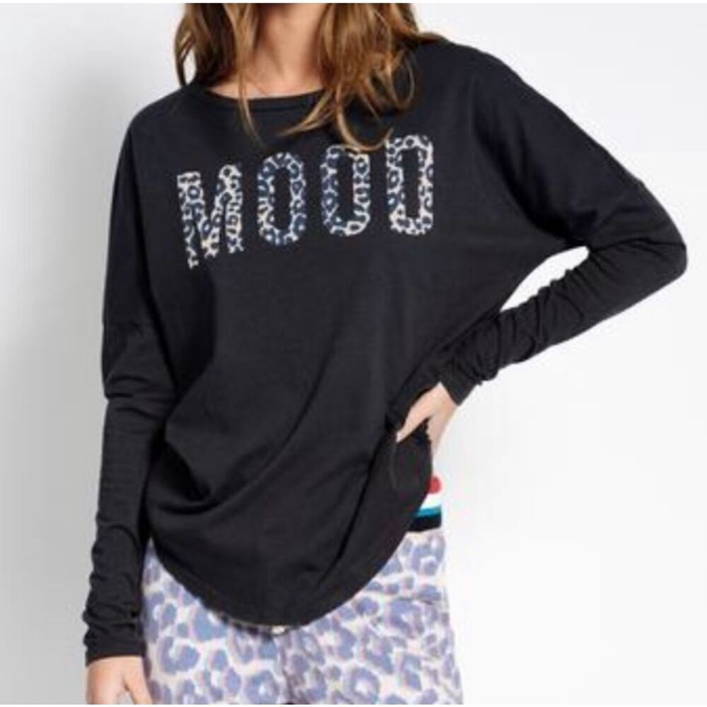 Sol Angeles Shirt Long Sleeve Top Tunic Leopard Print Mood Small Black